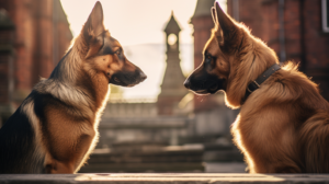 ženka i mužjak nemačkog ovčara gledaju jedno u drugo