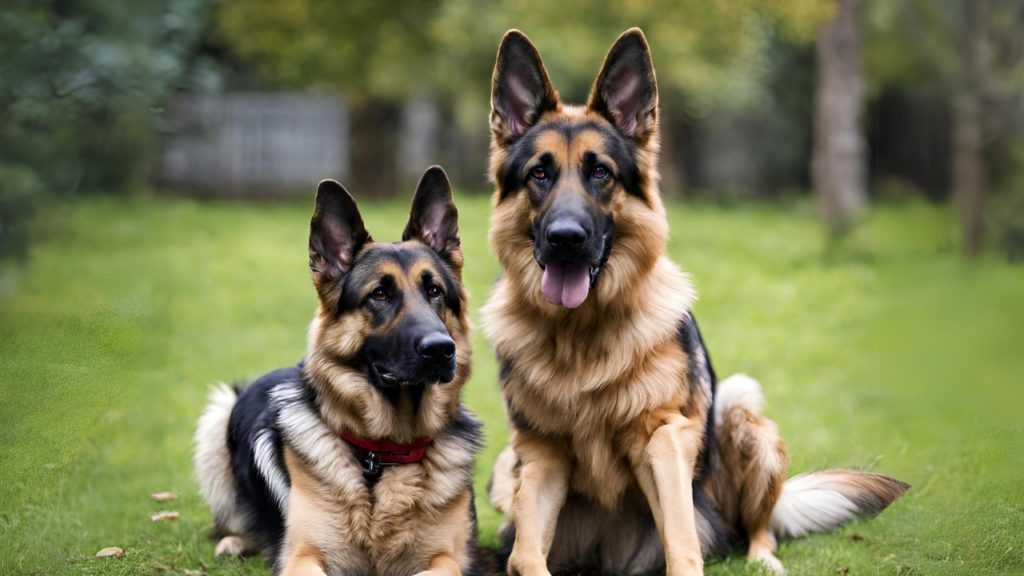 mužjak i ženka nemačkog ovčara leže na travi